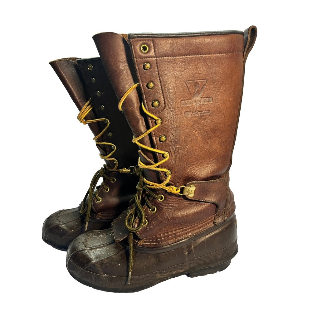 Vintage LaCrosse Big Mountain Brown Leather‎ Rubber Boots Mens 7 NO LINER